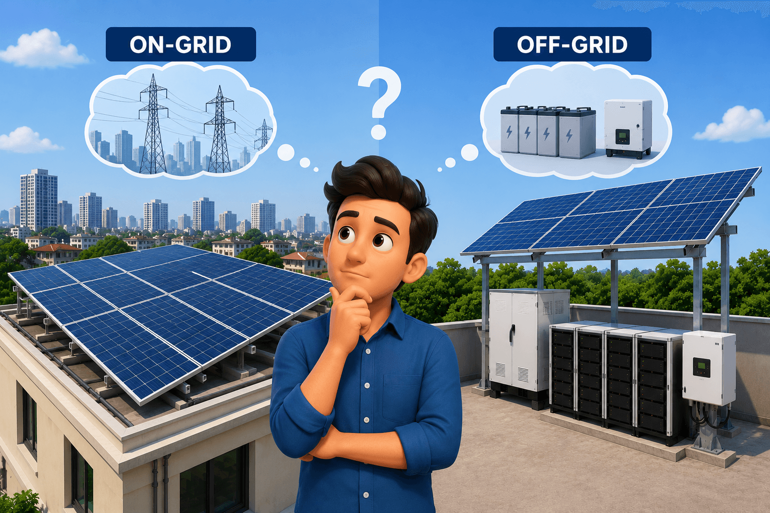 Choose between on-grid & off-grid solar installations in Bengaluru.